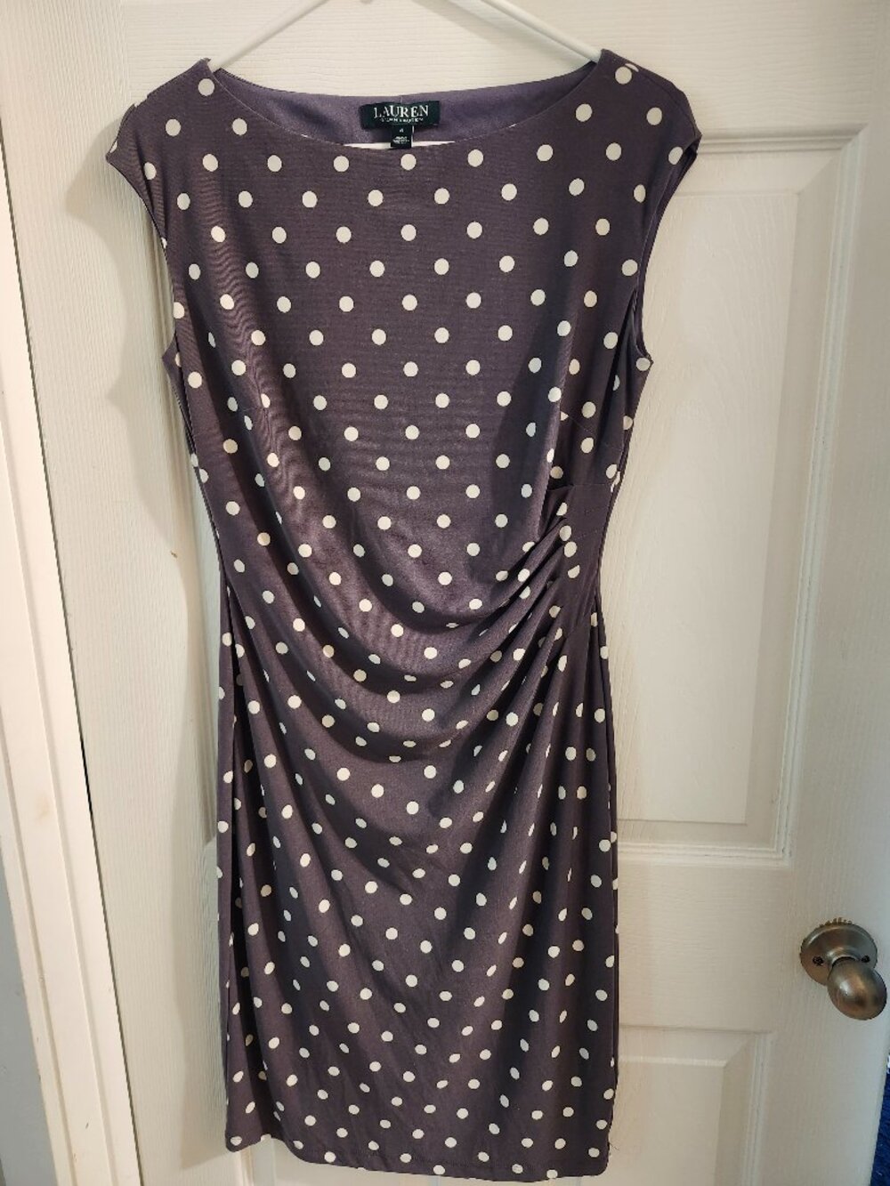 Lauren by Ralph Lauren Grey dress with White Polka Dots, Size 6